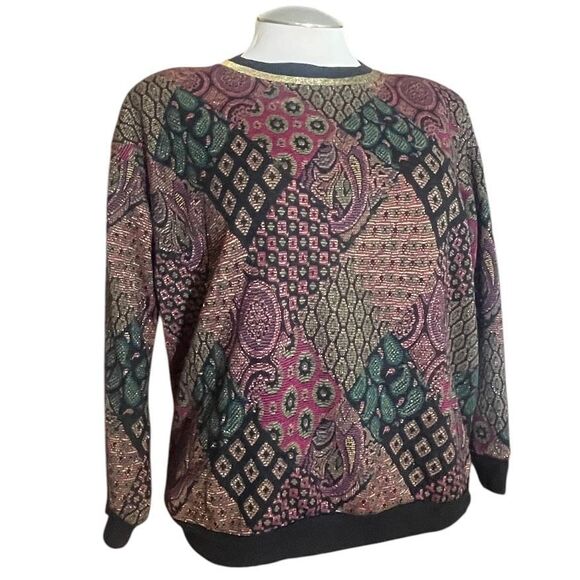 Kathleen Usherwood Vintage Paisley Patchwork Print Metallic Accents Shirt - Picture 3 of 8